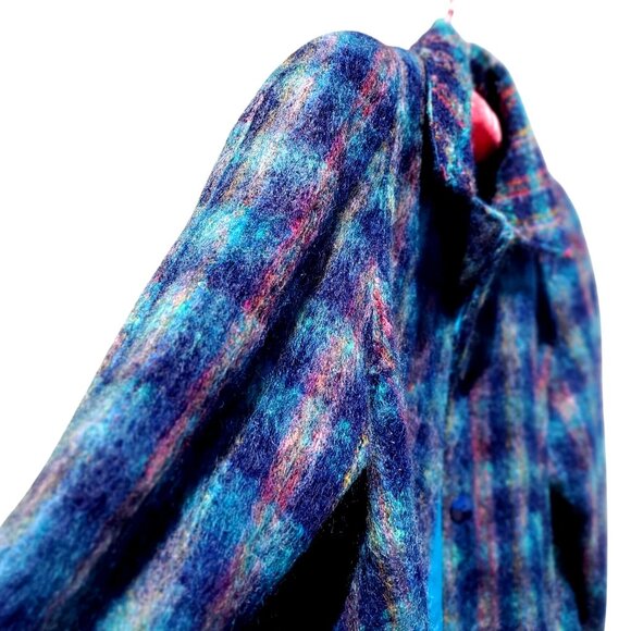Vintage 1980s Mohair Blue Tweed Plaid Car Coat Plus Size Volup Jacket 22 - Picture 8 of 12